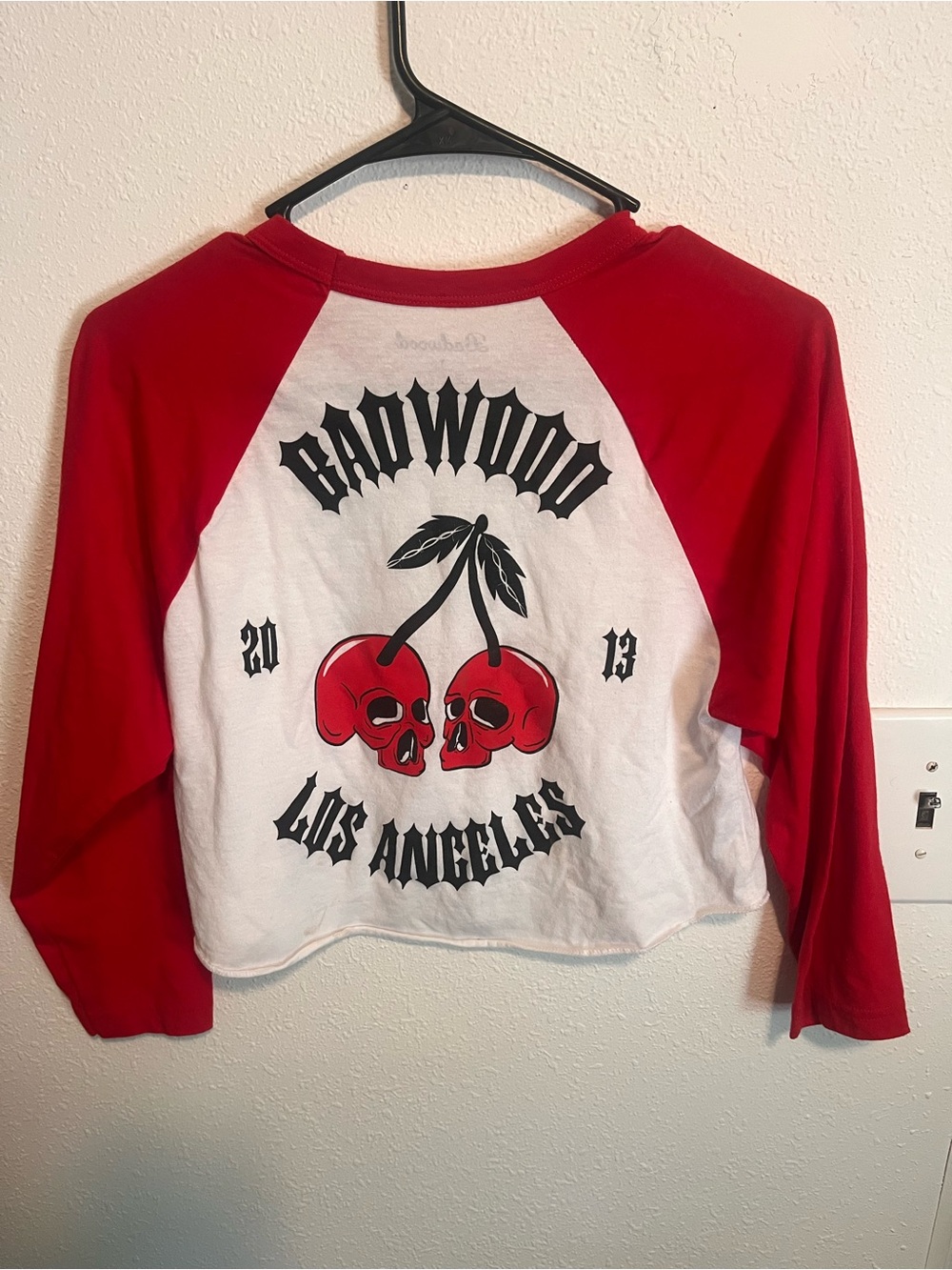 Badwood Los Angeles Red & White Raglan Crop Top